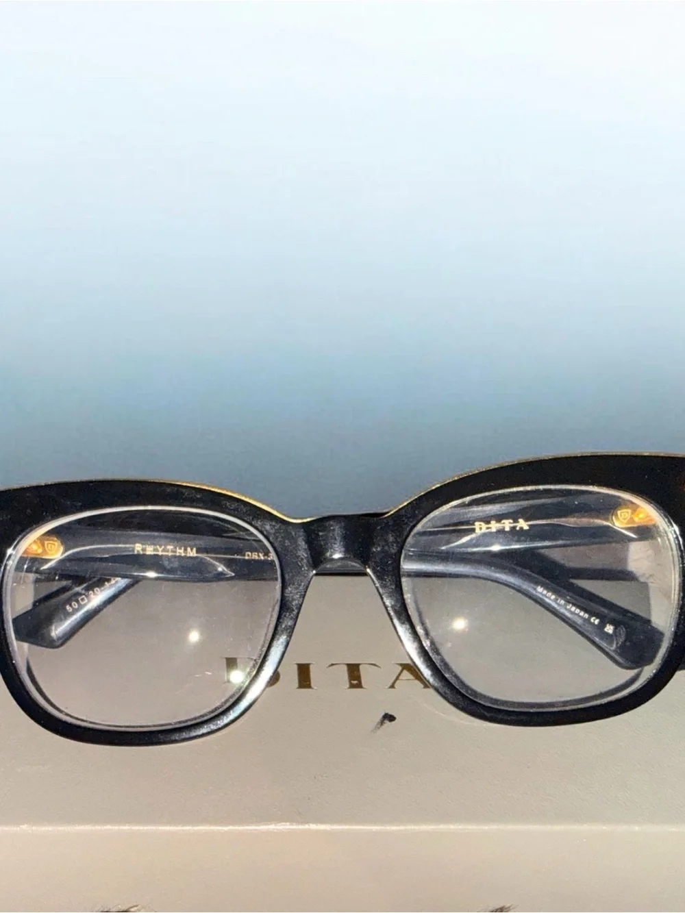 $735 DITA RHYTHM SOFT SQUARE CAT EYE INFLUENCED BLACK & GOLD EYEGLASSES FRAMES